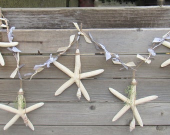 Starfish Garland Seashell Garland Beach Swag Seashell Mantel Swag Starfish Seaweed Swag Gray White Beach Garland Sea Swag Summer Garland