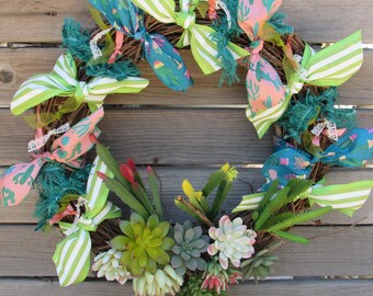 18" Succulent Wreath Cactus Wreath Desert Wreath Succulent Door Decor Summer Twig Wreath Year Round Succulent Door Decor Cactus Door Decor