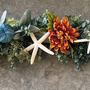 Fall Beach Garland Beach Sunflower Garland Pumpkin Starfish Table Decor Thanksgiving Starfiah Table Decor Thanksgiving Beach Mantel Swag