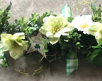 St. Patrick’s Day Garland St. Pat's Day Clematis Greenery St Patrick's Day Mantel Garland Shamrock Table Decor Irish Blessings Table Swag