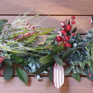 Christmas Greenery Garland Christmas Door Decor Holiday Centerpiece Winter Pine Garland Christmas Mantel Swag Red Berry Eucalyptus Garland