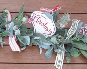 Christmas Garland: Eucalyptus, Lambs Ear, Red Berry Winter Swag