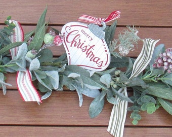 Christmas Garland Winter Greenery Swag Red Green Berry Table Decor Holiday Mantel Swag Christmas Eucalyptus Merry Christmas Lambs Ear Swag