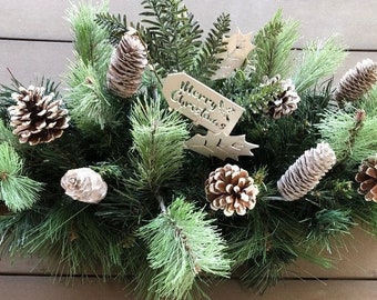 Christmas Table Centerpiece Merry Christmas Table Decor Christmas Greenery Swag Christmas Pine Mantel Decor Winter Pine Cone Table Greenery