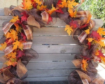 Fall Garland Fall Leaf Garland Fall Deco Mesh Garland Fall Leaf Swag Brown/Orange Garland Maple Leaf Garland Fall Leaf Mesh Door Decor