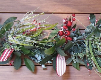 Christmas Greenery Garland Christmas Door Decor Holiday Centerpiece Winter Pine Garland Christmas Mantel Swag Red Berry Eucalyptus Garland