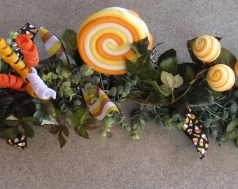 Halloween Garland Halloween Candy Corn Swag Candy Corn Greenery Table Decor Halloween Lollipop Mantel Swag Halloween Eucalyptus Door Decor