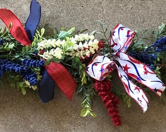 4th Of July Garland July 4th Table Decor Red White Blue Centerpiece Independence Day Swag Stars Stripes Mantel Greenery 4th Heather Garland