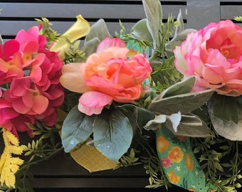 Summer Garland Summer Table Decor Spring Peony Swag Spring Mantel Garland Summer Mantel Greenery Peony Table Garland Pink Yellow Flower Swag