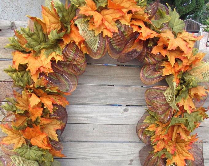 10' Fall Leaf Garland Fall Deco Mesh Garland Leaf Garland Etsy