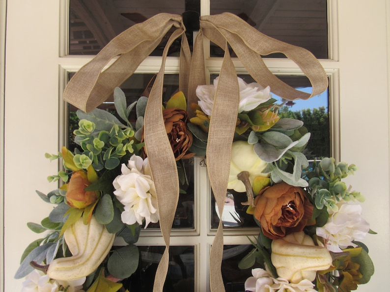 Fall Pumpkin Wreath Fall Gourd Wreath Fall Peony Door Decor Hydrangea Rose Wreath Thanksgiving White Pumpkin Wreath Fall Greenery Wreath bild 4