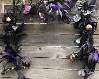 Halloween Garland Black Purple Swag Spider Table Decor Eyeball Mantel Swag Halloween Table Decor Black Rose Door Decor Halloween Leaf Swag