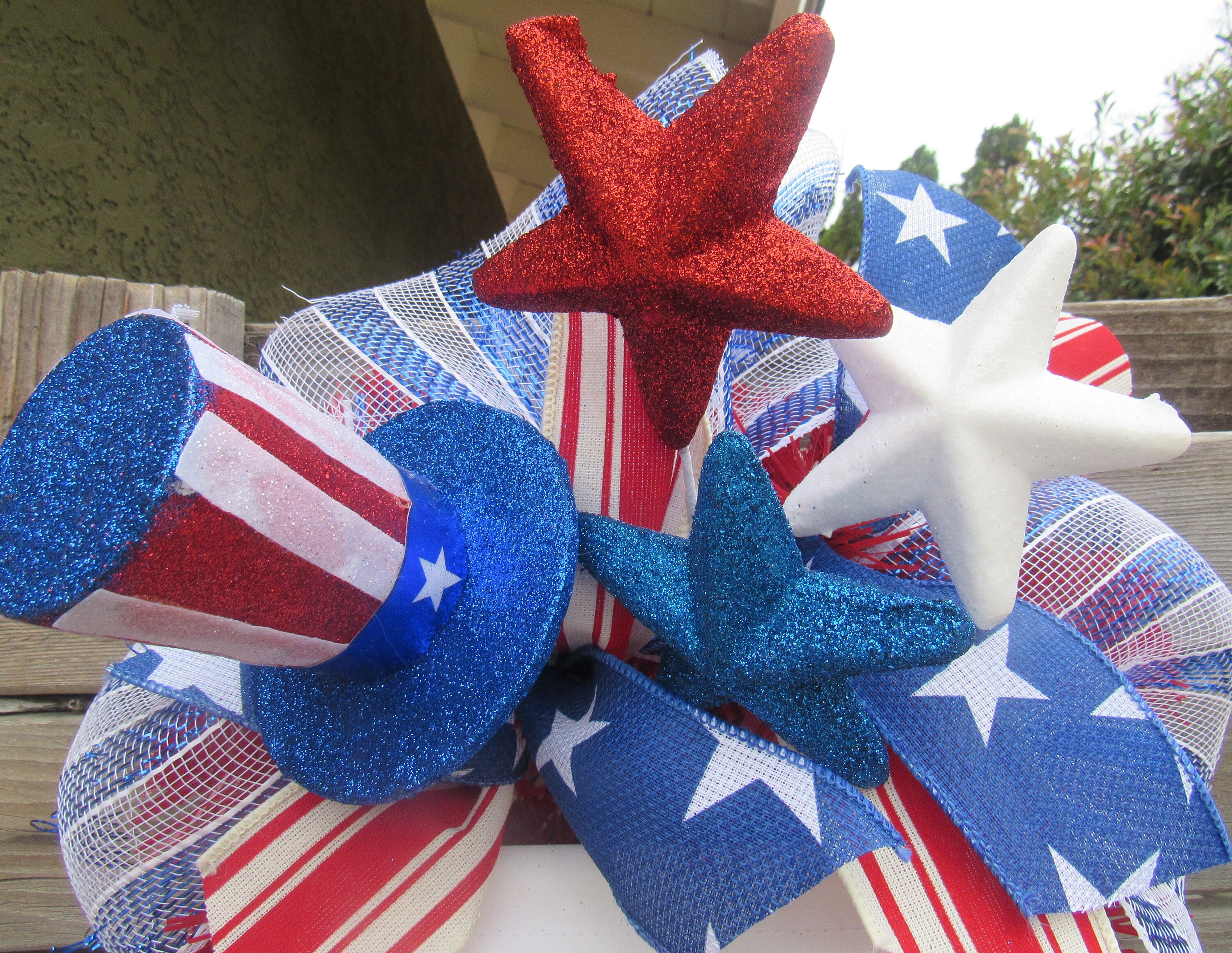 4th of July Wreath Happy 4th of July Door Decor Red White Blue Swag ...