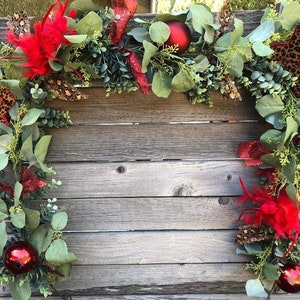 Valentine&#39;s Day Garland Valentine&#39;s Day Mantel Swag Valentine&#39;s Day Table Decor Red Heart Eucalyptus Garland Leopard Print XO Heart Swag