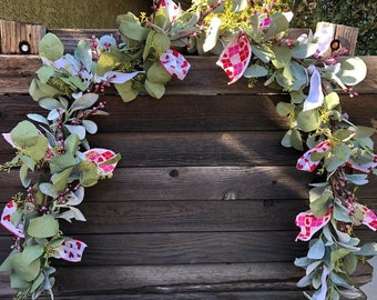 Valentine's Day Garland Valentine's Day Swag V-Day Door Decor Valentine's Mantel Garland Heart Ribbon Eucalyptus Garland