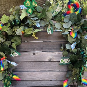 St. Patrick's Day Garland St. Pat's Table Decor Shamrock Mantel Greenery St. Patrick's Day Rainbow Eucalyptus Swag St. Pat's Clover Greenery image 1