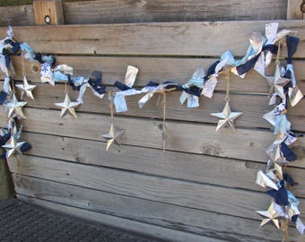 6' Christmas Star Garland Winter Star Garland Blue Silver Garland Silver Star Swag Let It Snow Fabric Garland Winter Snowflake Fabric Decor