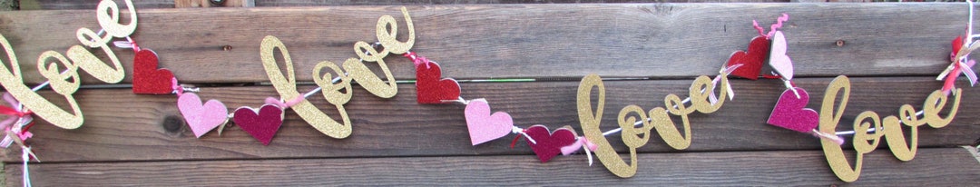 Valentine's Day Banner Valentine's Day Garland Glittery Heart Banner ...