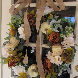 Fall Pumpkin Wreath Fall Gourd Wreath Fall Peony Door Decor Hydrangea Rose Wreath Thanksgiving White Pumpkin Wreath Fall Greenery Wreath bild 3