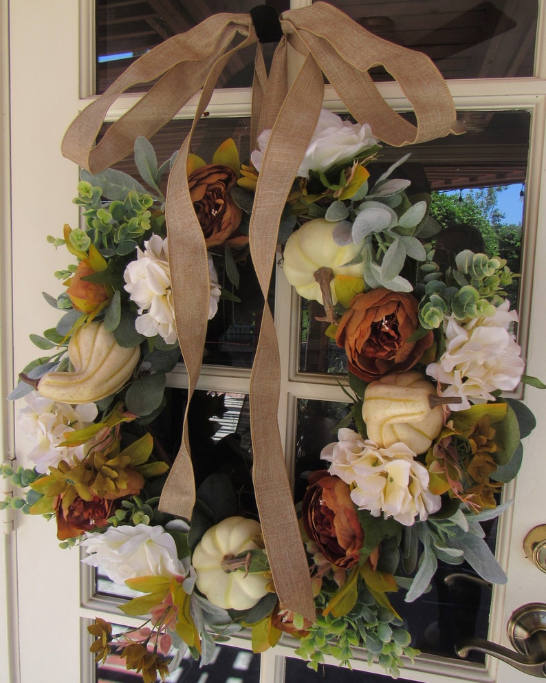 Fall Pumpkin Wreath Fall Gourd Wreath Fall Peony Door Decor Hydrangea Rose Wreath Thanksgiving White Pumpkin Wreath Fall Greenery Wreath bild 3