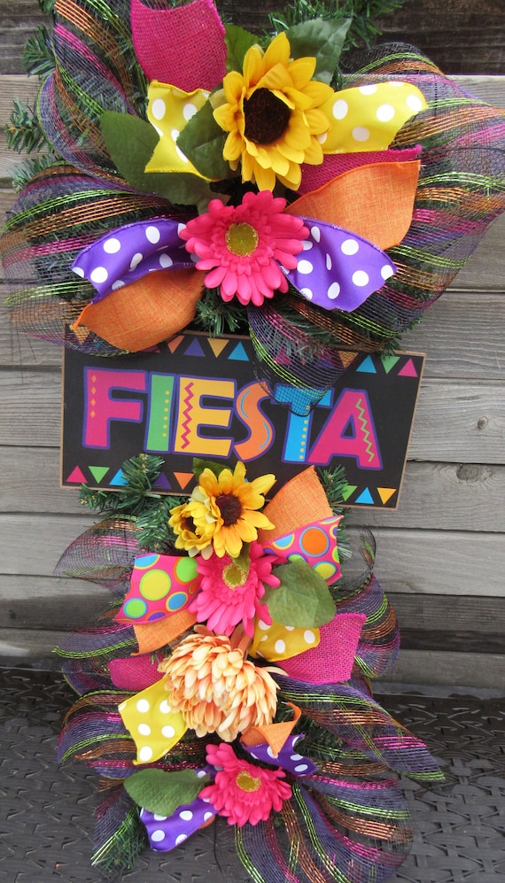 32 Fiesta Wreath Fiesta Flower Door Decor Cinco De Mayo Door Decor Fiesta Sunflower Wreath Daisy Floral Fiesta Swag Birthday Party Swag