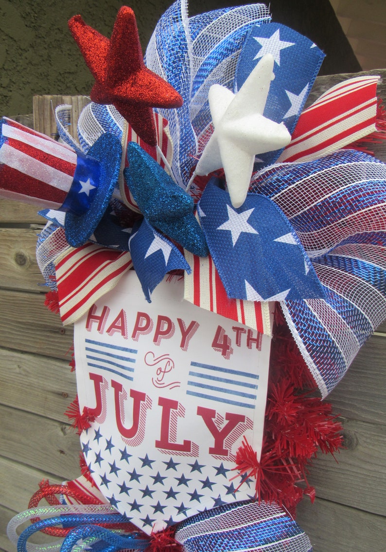 4th of July Wreath Happy 4th of July Door Decor Red White Blue Swag ...