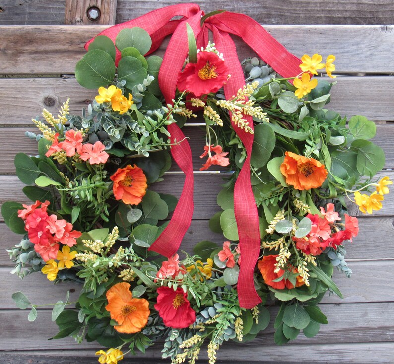 Poppy Wreath Summer Flower Wreath Spring Floral Greenery Etsy