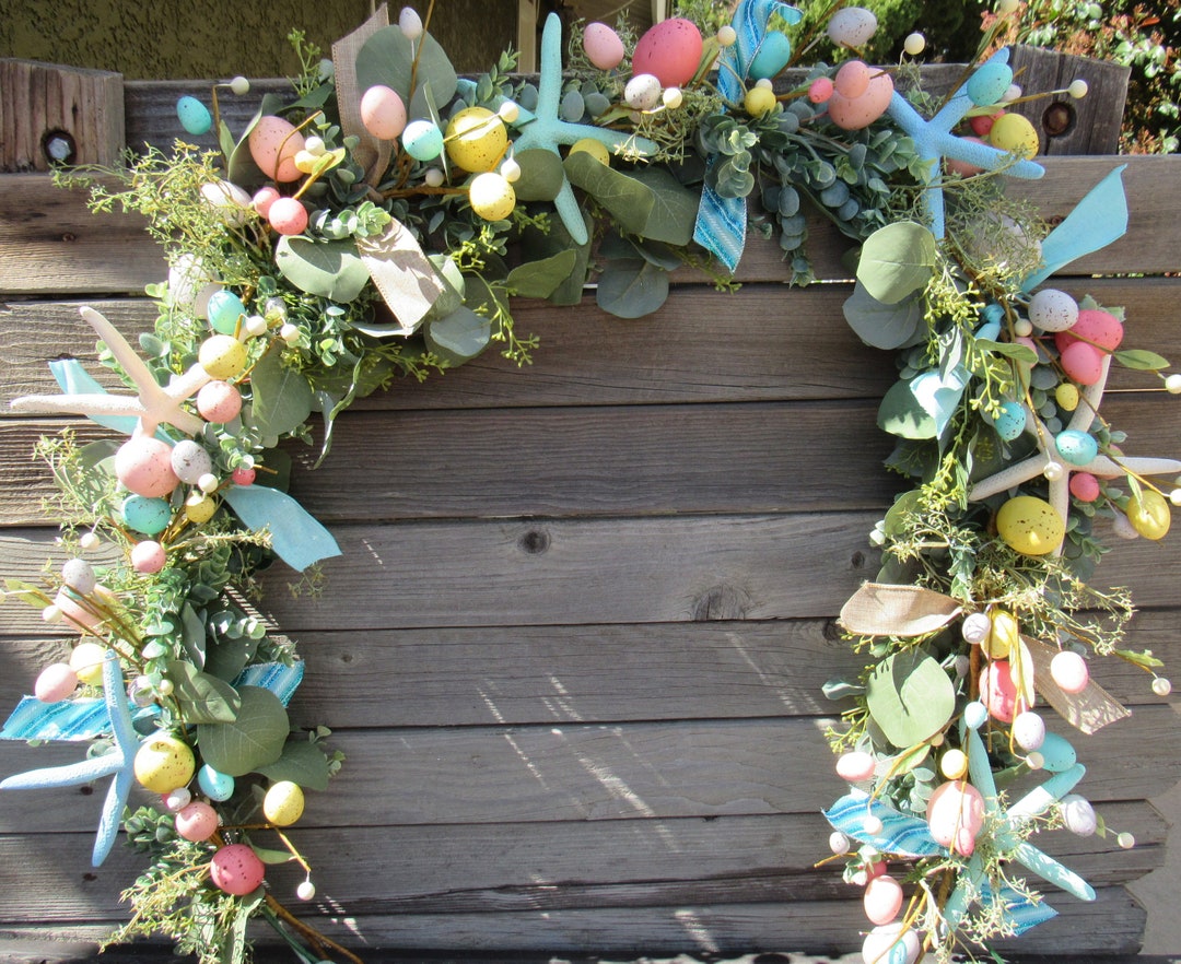 Easter Beach Garland Easter Egg Starfish Swag Egg Starfish Greenery ...