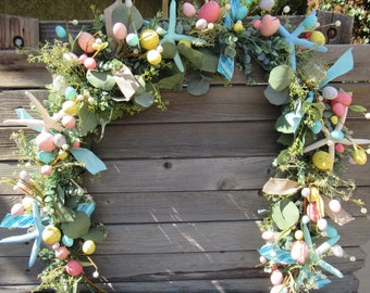 Easter Beach Garland Easter Egg Starfish Swag Egg Starfish Greenery Beach Easter Mantel Swag Blue Starfish Eucalyptus Pink Egg Table Decor