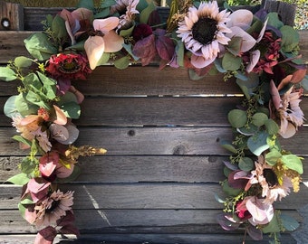 Fall Flower Garland Thanksgiving Garland Fall Sunflower Table Decor Fall Eucalyptus Mantel Swag Purple Green Garland Fall Floral Centerpiece