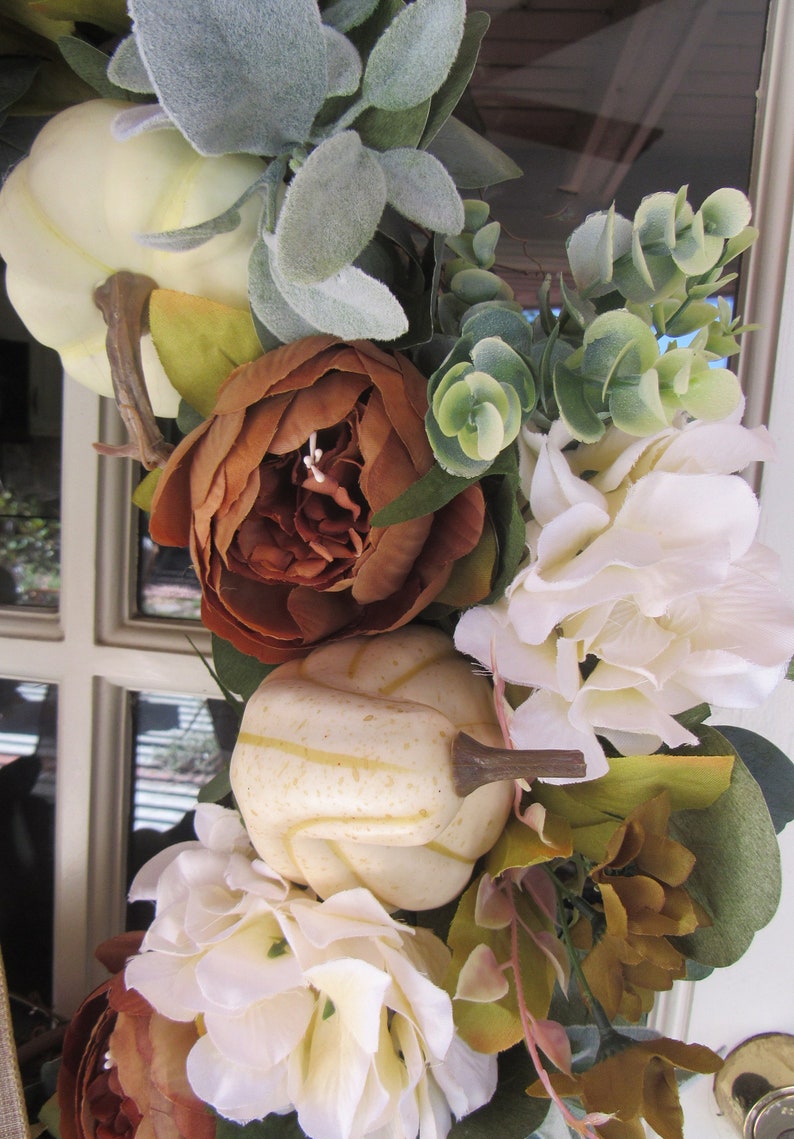 Fall Pumpkin Wreath Fall Gourd Wreath Fall Peony Door Decor Hydrangea Rose Wreath Thanksgiving White Pumpkin Wreath Fall Greenery Wreath bild 10
