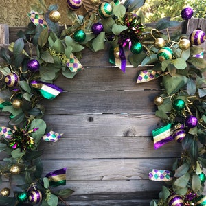 Mardi Gras Garland Mardi Gras Eucalyptus Table Decor Mardi Gras Centerpiece Mardi Gras Manel Swag Mardi Gras Door Decor Fat Tuesday Greenery