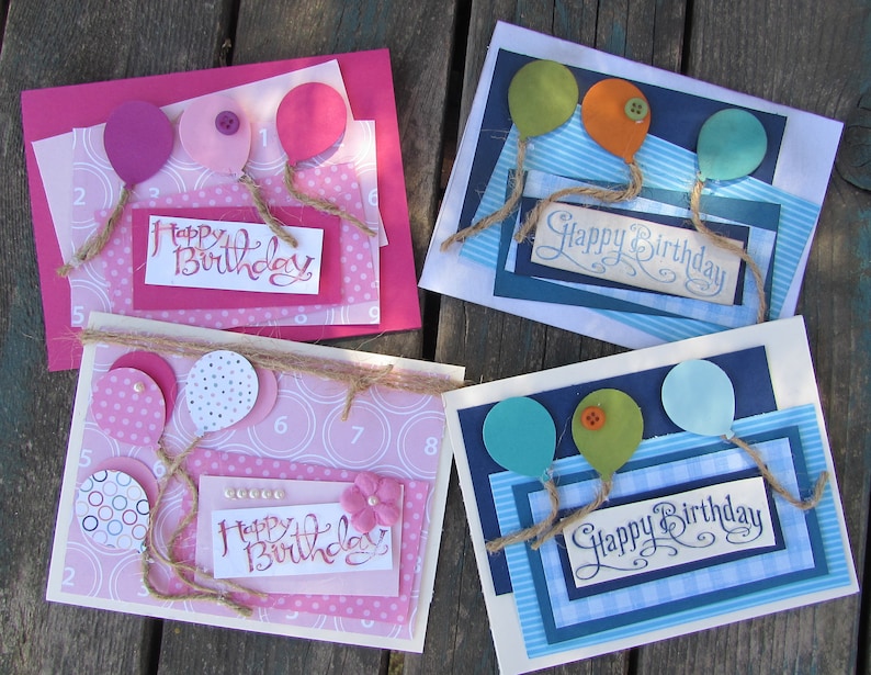 Birthday Cards Boy Girl Happy Birthday Stampin Up Cards Birthday Balloon Cards Pink Blue Birthday Cards Handmade Birthday Balloon Cards