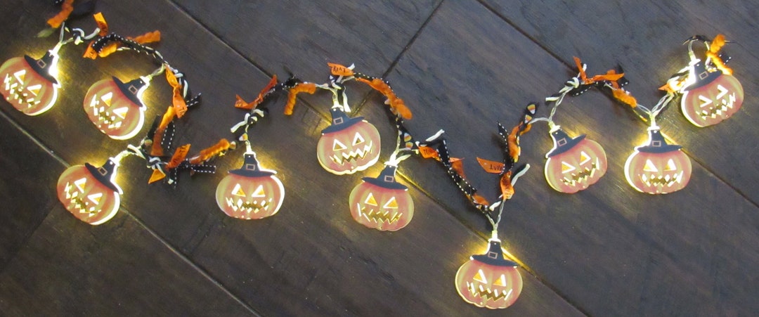 Halloween Lights Jack O Lantern Lit Garland Witch Hat Swag Halloween ...