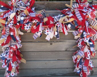 4th Of July Garland July 4th Swag Patriotic Mantel Decor Red White Blue Fabric Garland Stars Stripes Burlap Decor Independence Day Swag