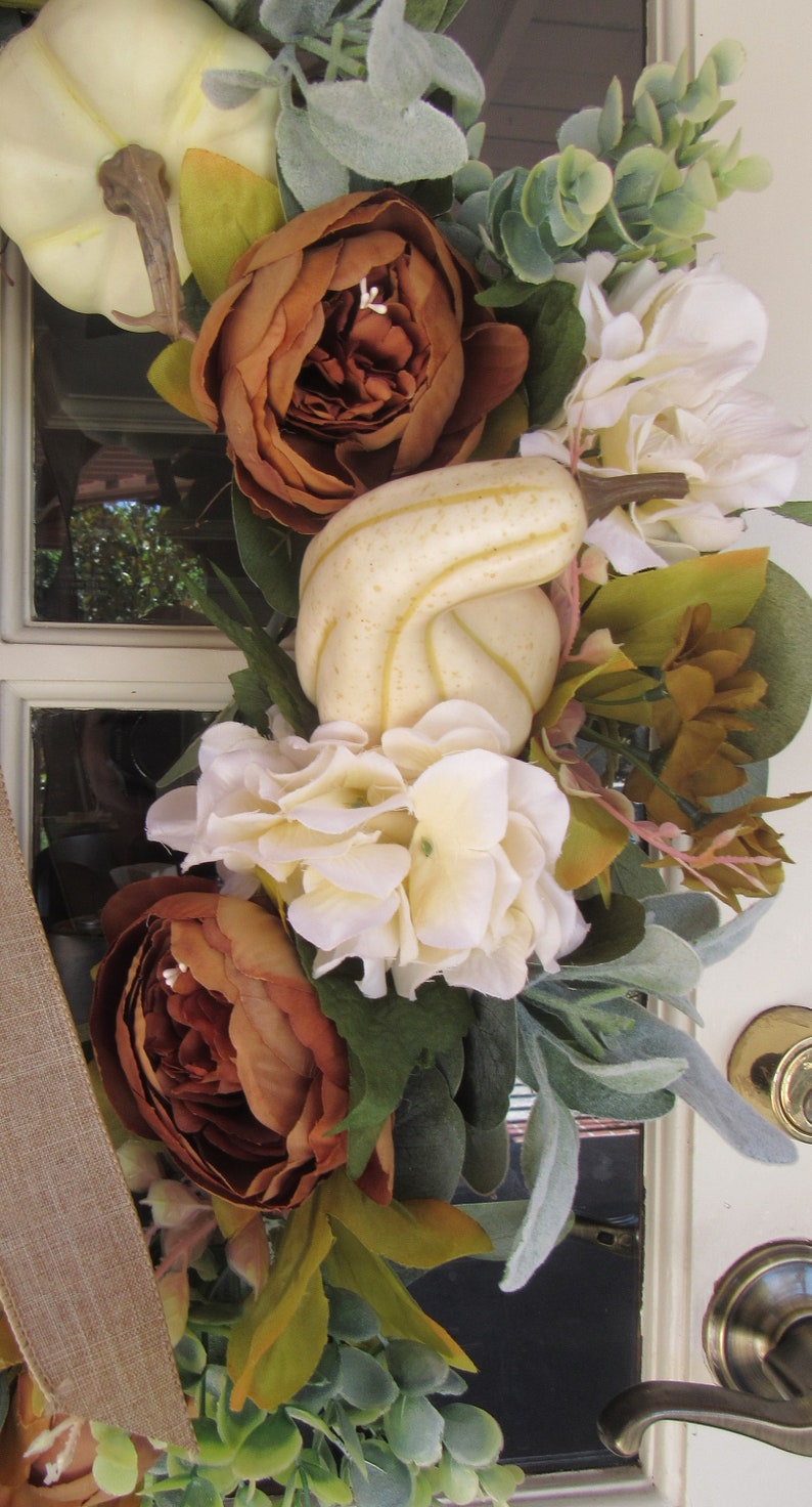 Fall Pumpkin Wreath Fall Gourd Wreath Fall Peony Door Decor Hydrangea Rose Wreath Thanksgiving White Pumpkin Wreath Fall Greenery Wreath bild 7