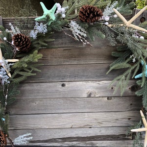 Winter Beach Garland Winter Starfish Swag Winter Sea Garland Winter Pine Starfish Table Decor Pine Beach Garland Snowy Starfish Mantel Swag