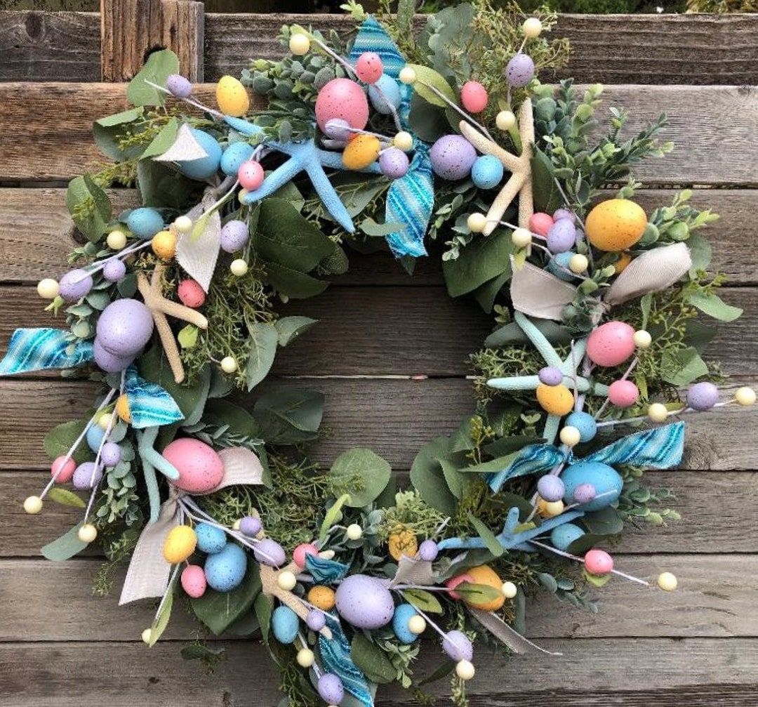 Easter Egg Wreath Easter Beach Wreath Spring Starfish Door Decor Easter ...