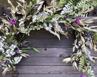 Spring Garland Spring Poppy Table Decor Easter Greenery Centerpiece Purple Poppy Eucalyptus Mantel Garland Hyacinth Greenery Summer Swag