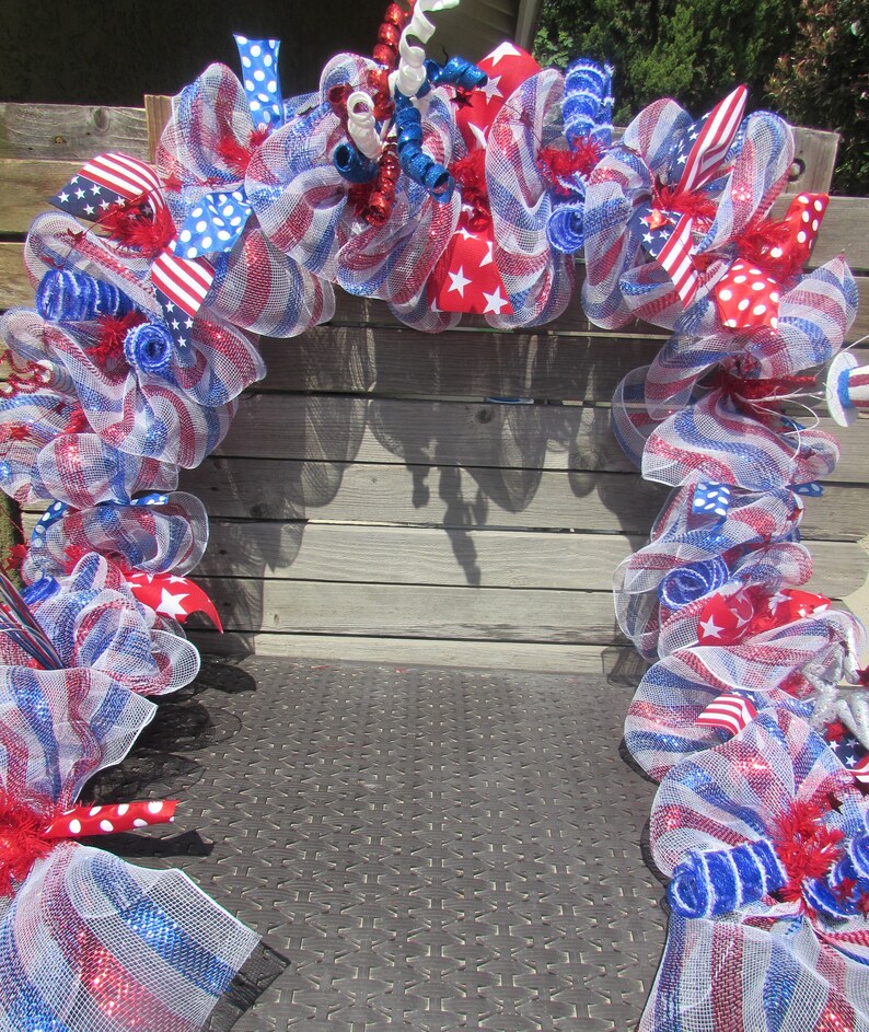 9 Patriotic Deco Mesh Garland 4th Of July Mesh Garland Etsy