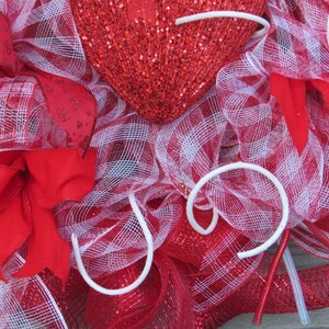 24 Valentine's Day Wreath Valentine Deco Mesh Wreath Heart Wreath Valentine Door Decor Red White Heart Door Decor Heart Deco Mesh Wreath image 4