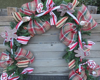 Christmas Lighted Greenery Garland Gingerbread Lit Table Swag Marshmallow Lighted Garland Holiday Peppermint Mantel Swag Candy Centerpiece