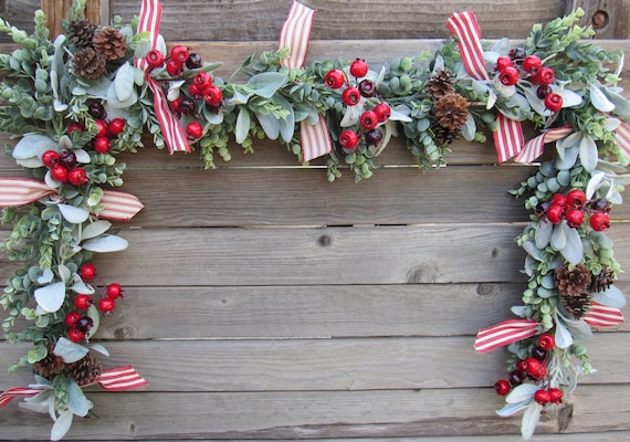 Christmas Garland Christmas Greenery Holiday Table Decor Christmas Centerpiece Red Crabapple Berry Door Swag Christmas Eucalyptus Swag