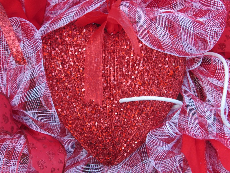 24 Valentine's Day Wreath Valentine Deco Mesh Wreath Heart Wreath Valentine Door Decor Red White Heart Door Decor Heart Deco Mesh Wreath image 5