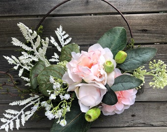 Spring Peony Door Basket Easter Floral Door Decor Summer Flower Basket Wreath Year Round Door Decor Blush Peony Mossy Basket Basket Decor