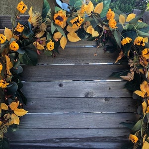 Fall Sunflower Garland Fall Leaf Garland Fall Door Decor Fall Pip Berry Swag Thanksgiving Floral Mantel Swag Yellow Sunflower Table Garland