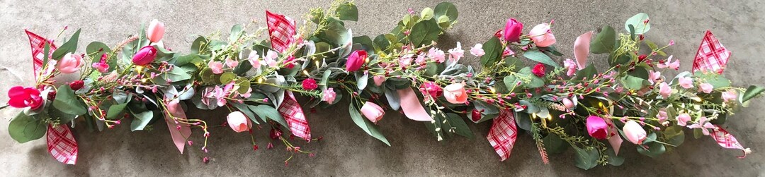Valentine's Day Lighted Garland Mother's Day Lit Garland Spring Tulip ...