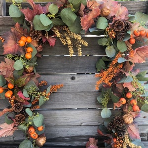 Fall Leaf Garland Thanksgiving Berry Table Decor Fall Acorn Mantel Swag Fall Thanksgiving Eucalyptus Garland Orange Berry Swag Fall Swag