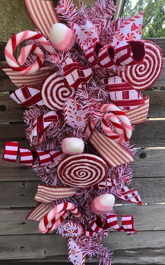 Christmas Wreath Christmas Door Swag Candy Cane Door Decor Holiday ...