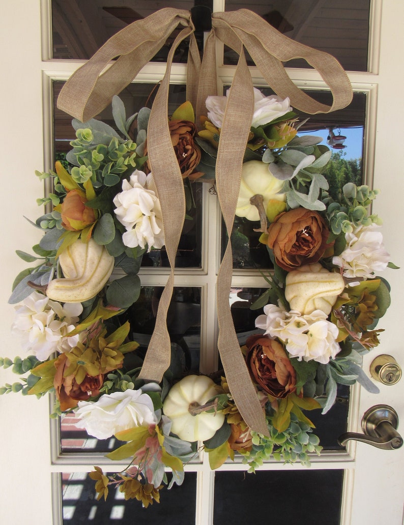 Fall Pumpkin Wreath Fall Gourd Wreath Fall Peony Door Decor Hydrangea Rose Wreath Thanksgiving White Pumpkin Wreath Fall Greenery Wreath bild 1